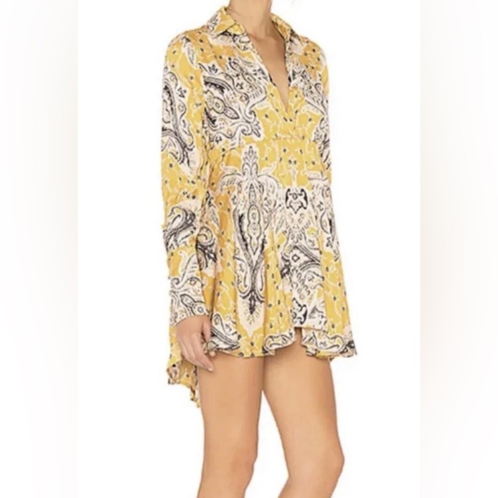 Free People Yellow and Black Paisley Tunic
